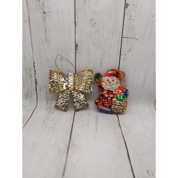 Vintage Sequence and Beaded Santa Clause & Bow Christmas Ornaments (13) - Picture 1 of 4
